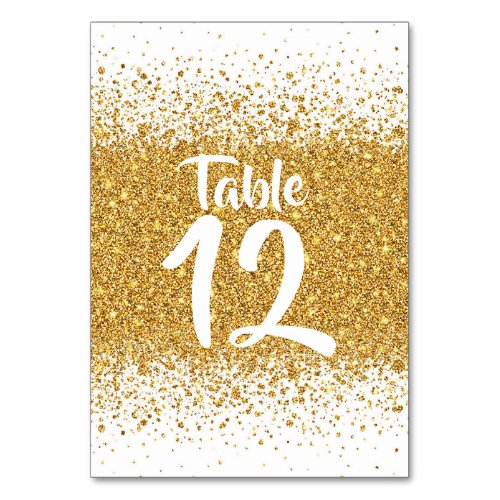 Modern Pure Gold Glitter on White Background Table Number