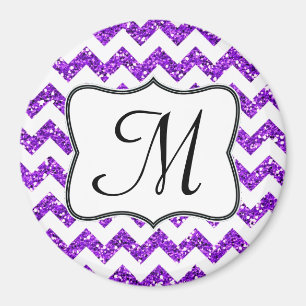 Modern Purp Glitte Chevron Monogram Initial Magnet