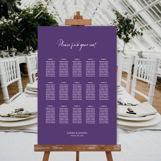 Modern Purple 15 Table Wedding Seating Chart (Creator Uploaded)