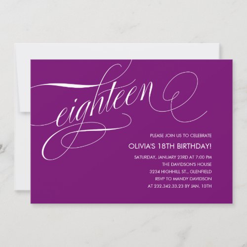 Modern Purple 18th Birthday Invitations