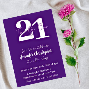 Modern Purple 21st birthday invitations