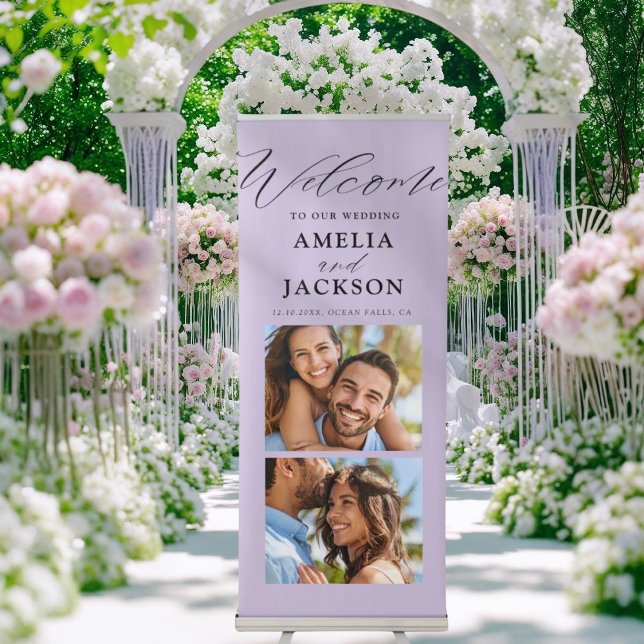 Modern Purple 2 Photo Wedding Welcome Retractable Banner (Creator Uploaded)