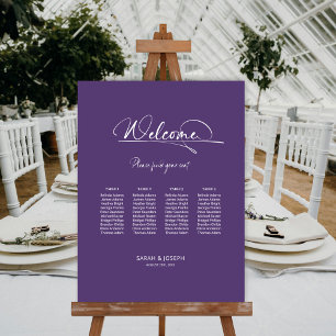 Modern Purple 4 Table Wedding Seating Chart Foam Board