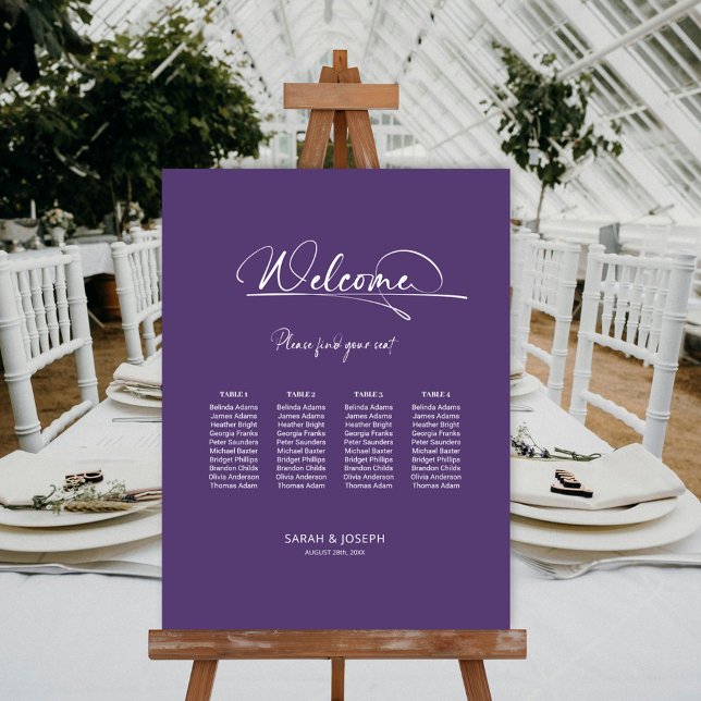 Modern Purple 4 Table Wedding Seating Chart Foam Board (Creator Uploaded)