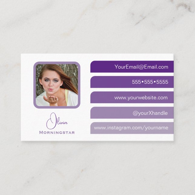 Modern Purple 5 Color Tabs Social  Business Card (Front)