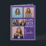 Modern Purple 5 Photo Collage 18th Birthday Card<br><div class="desc">Celebrate a milestone birthday with a modern and elegant five-photo collage. This design captures cherished memories and adds a personal touch to an 18th birthday celebration,  making it a keepsake to treasure.</div>