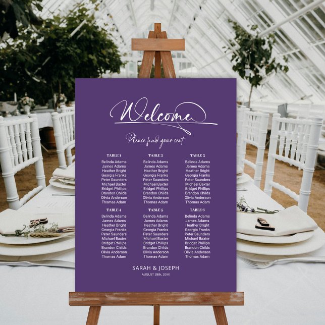 Modern Purple 6 Table Wedding Seating Chart Foam Board (Creator Uploaded)