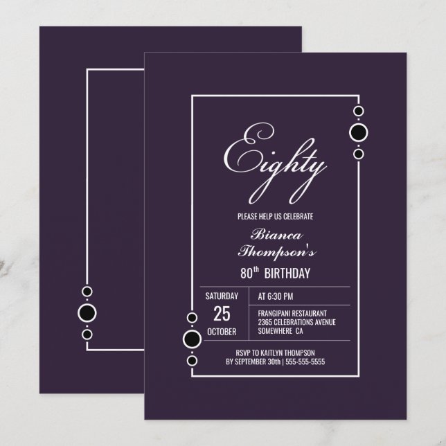 Modern Purple 80th Birthday Party Invitation (Front/Back)