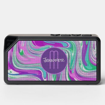 Modern Purple Abstract Swirl Monogram  Bluetooth Speaker by MegaCase at Zazzle