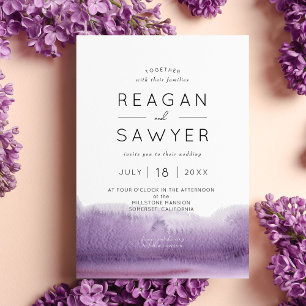 Modern Purple Abstract Watercolor Wedding Invitation