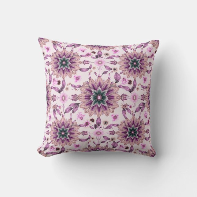 Modern Purple Aesthetic Floral Pattern  Throw Pillow (Front)