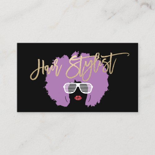 Modern Purple Afro Hair Beauty Fashion Stylist Business Card