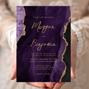Modern Purple Agate Chic Script Wedding Invitation