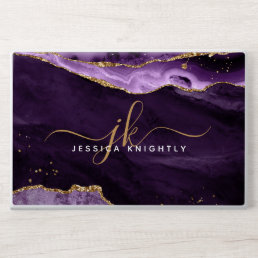 Modern Purple Agate Gold Glitter Script Monogram HP Laptop Skin