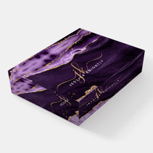 Modern Purple Agate Gold Glitter Script Monogram Paperweight
