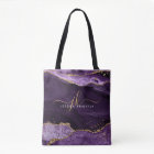Modern Purple Agate Gold Glitter Script Monogram