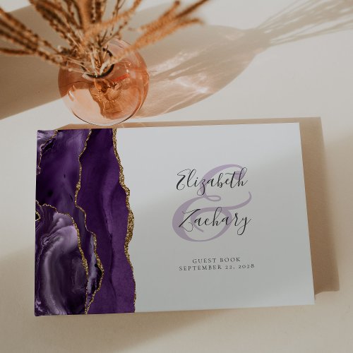 Modern Purple Agate Gold Script Guest Book