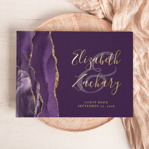 Modern Purple Agate Gold Script Plum Foil Guest Book
