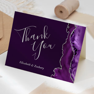 Modern Purple Agate Silver Plum Wedding Thank You Card
