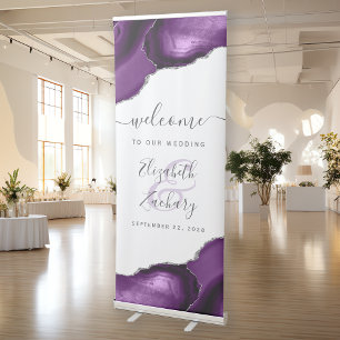 Modern Purple Agate Silver Wedding Welcome Retractable Banner