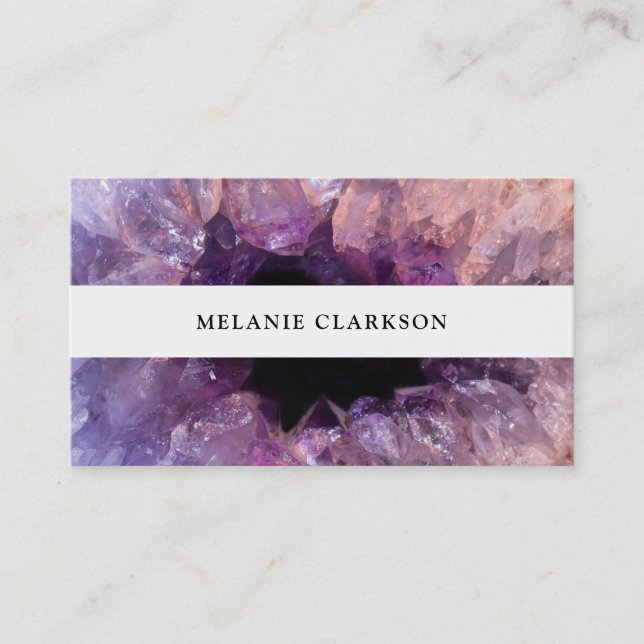 Modern purple amethyst gemstone geode mineral. business card (Front)