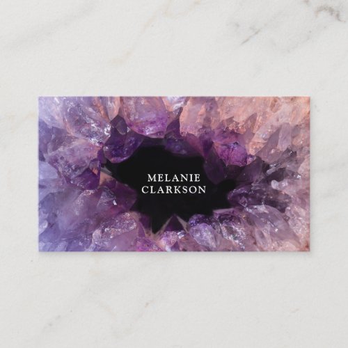 Modern purple amethyst gemstone geode mineral business card