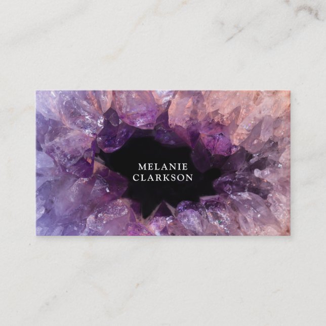 Modern purple amethyst gemstone geode mineral business card (Front)