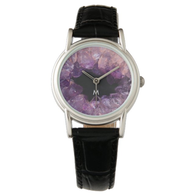 Modern purple amethyst pattern monogrammed watch (Front)