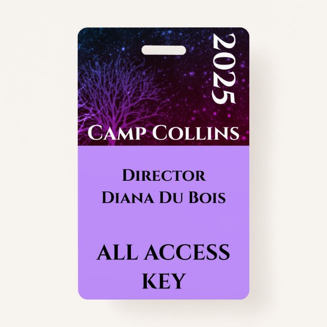 Modern Purple and Black Rustic Camp Staff Badge (Front)