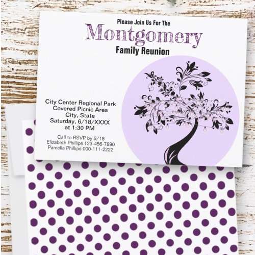 Modern Purple and Black Tree  Family Reunion Invitation