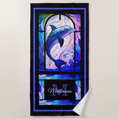 Modern Purple and Blue Dolphins in the ocean  Beach Towel