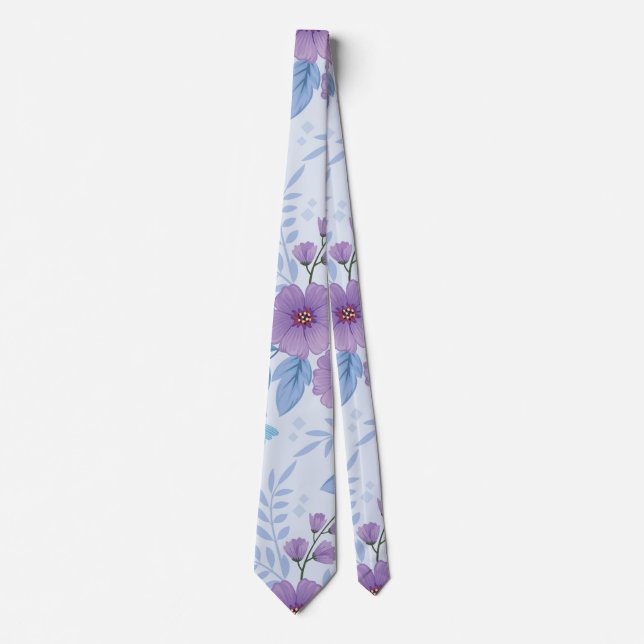 Modern Purple and Blue Floral Pattern Wedding Neck Tie (Front)