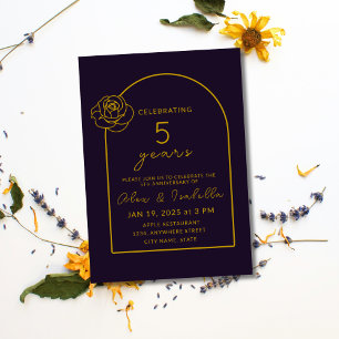 Modern purple and Gold 5th Wedding Anniversary Invitation