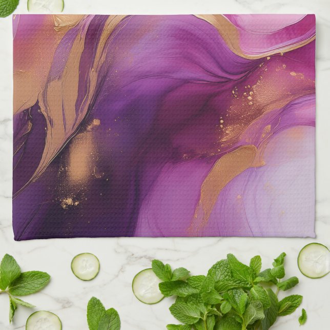 Modern Purple and Gold Abstract Luxury- Kitchen Towel (Folded)