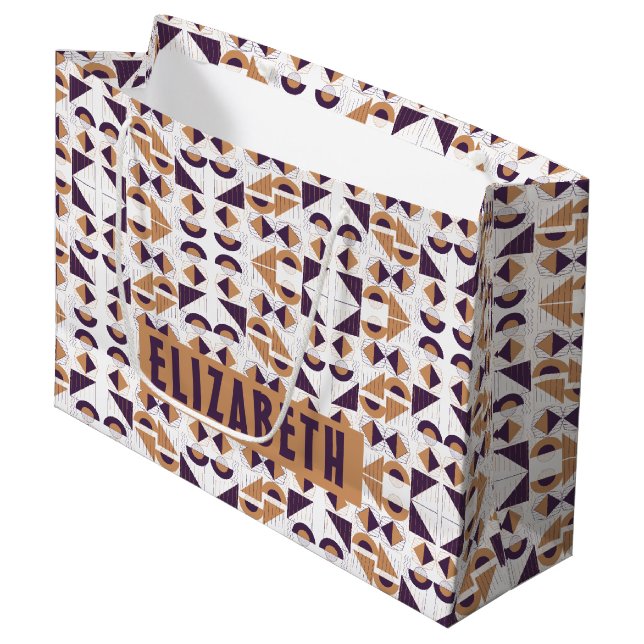 Modern Purple and gold Aesthetic abstract Pattern Large Gift Bag (Front Angled)