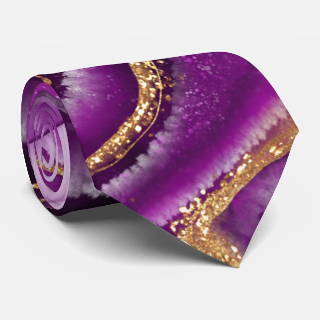 Modern Purple and Gold Agate Men's  Neck Tie (Rolled)