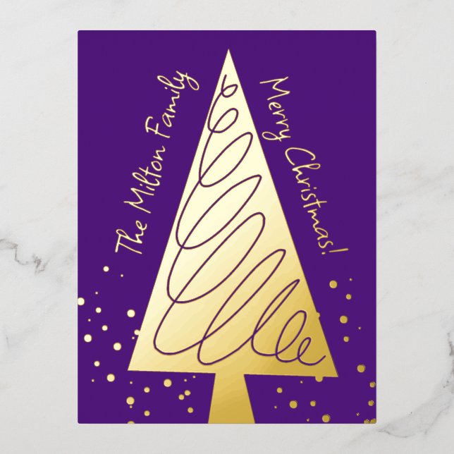 Modern purple and gold foil Christmas postcard (Front)