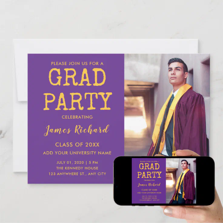 Modern Purple And Gold Graduation 2023 Party Invitation Zazzle