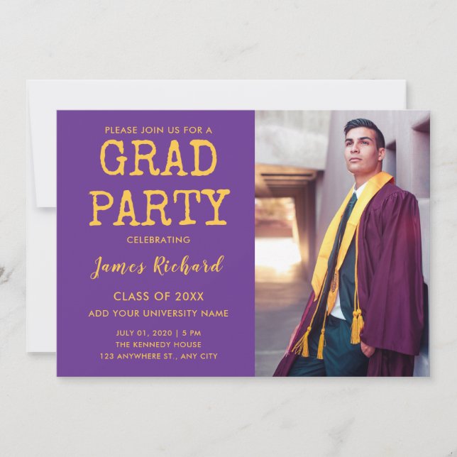Modern Purple And Gold Graduation 2025 Party Invitation (Front)