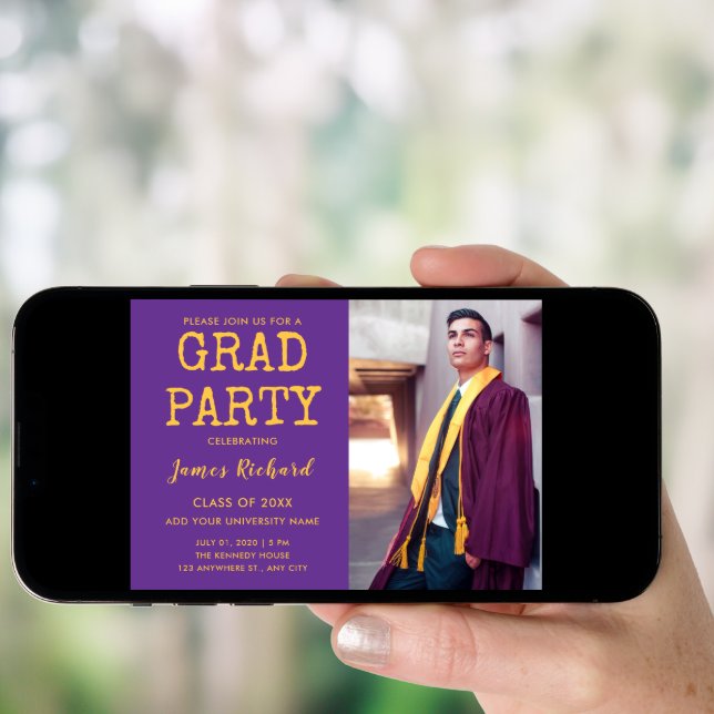 Modern Purple And Gold Graduation 2025 Party Invitation (Front Digital)