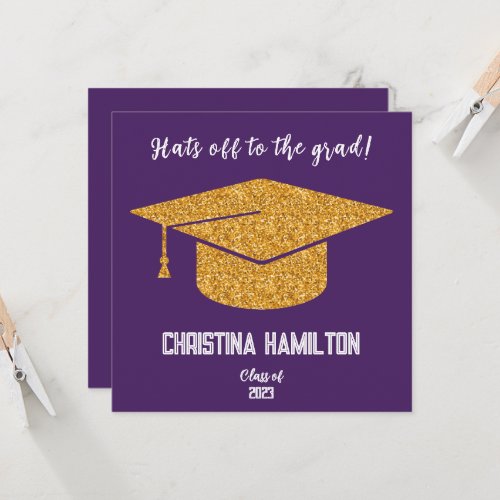 Modern Purple and Gold Graduation Cap Invitation