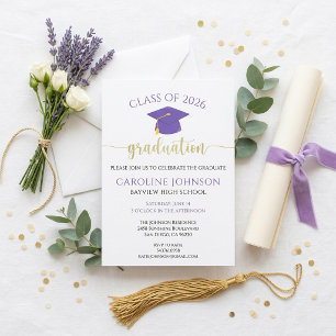 Modern Purple and Gold Graduation Party Invitation