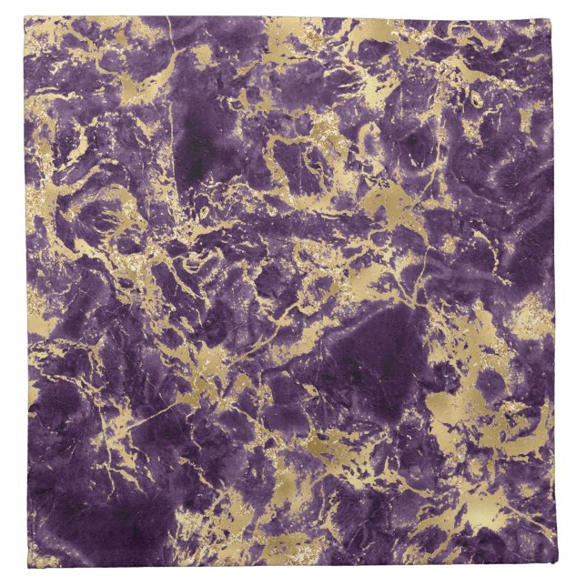 Modern Purple and Gold Marble Pattern Cloth Napkin (Front)