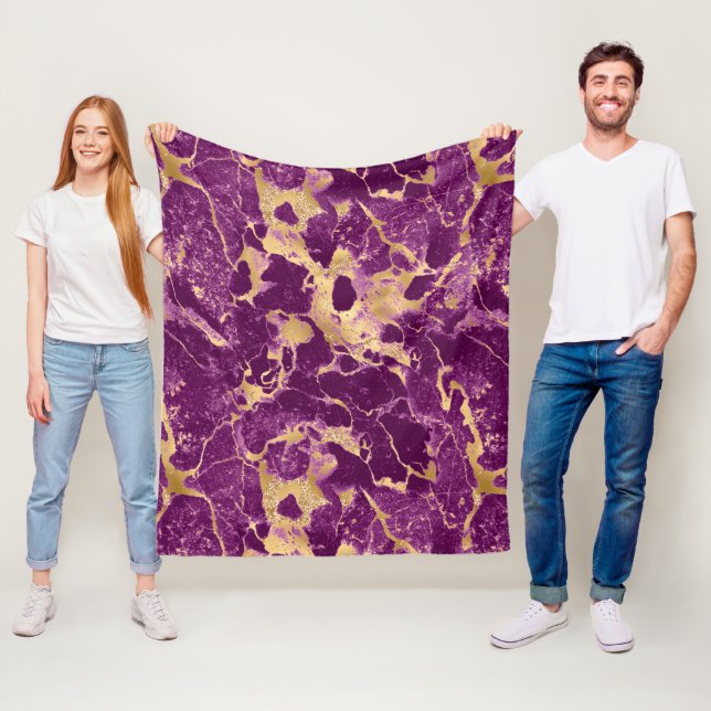 Modern Purple and Gold Marble Pattern Fleece Blanket (In Situ)