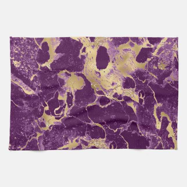 Modern Purple and Gold Marble Pattern Kitchen Towel (Horizontal)