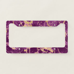 Modern Purple and Gold Marble Pattern License Plate Frame