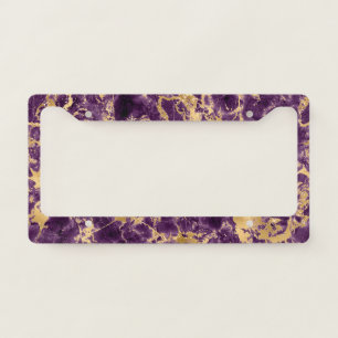 Modern Purple and Gold Marble Pattern License Plate Frame