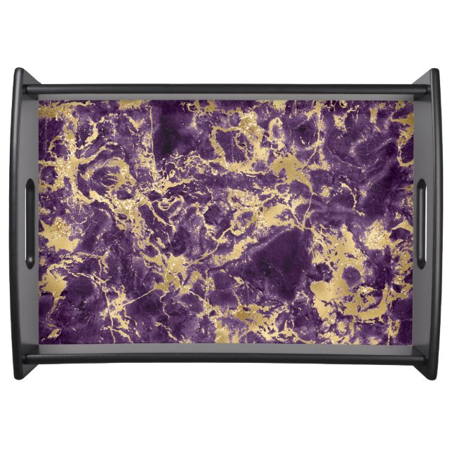 Modern Purple and Gold Marble Pattern Serving Tray (Front)