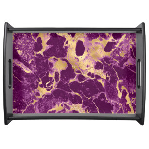 Modern Purple and Gold Marble Pattern Serving Tray
