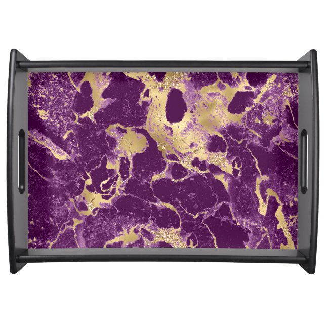 Modern Purple and Gold Marble Pattern Serving Tray (Front)